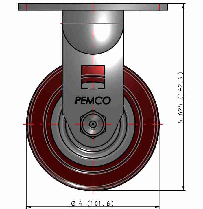 PEMCO ER4X2TUM Rueda Fija 4X2 Poliuretano Rojo 226 kg 6 PEMCO ER4X2TUM Rueda Fija 4X2 Poliuretano Rojo 226 kg - Imagen 6
